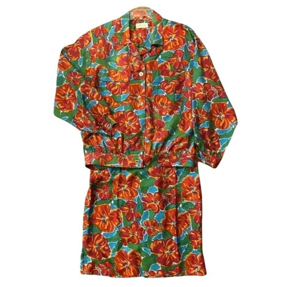 Vintage 80s‎ Lord & Taylor Silk Floral Set Cropped Jacket Resort M/L